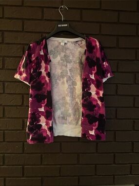 LOFT Open Front Floral Cardigan - Purple, Pink, Black